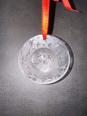 Lalique France 1994 Constellation Christmas Glass Ornament Red Ribbon